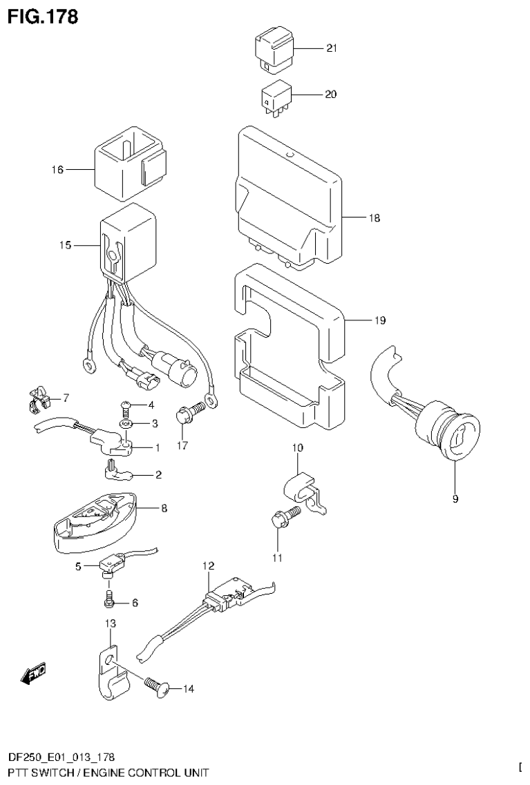 Suzuki DF200T, DF200Z, DF225T, DF225Z, DF250T, DF250Z PTT SWITCH / ENGINE CONTROL UNIT (DF250T E40) parts diagram